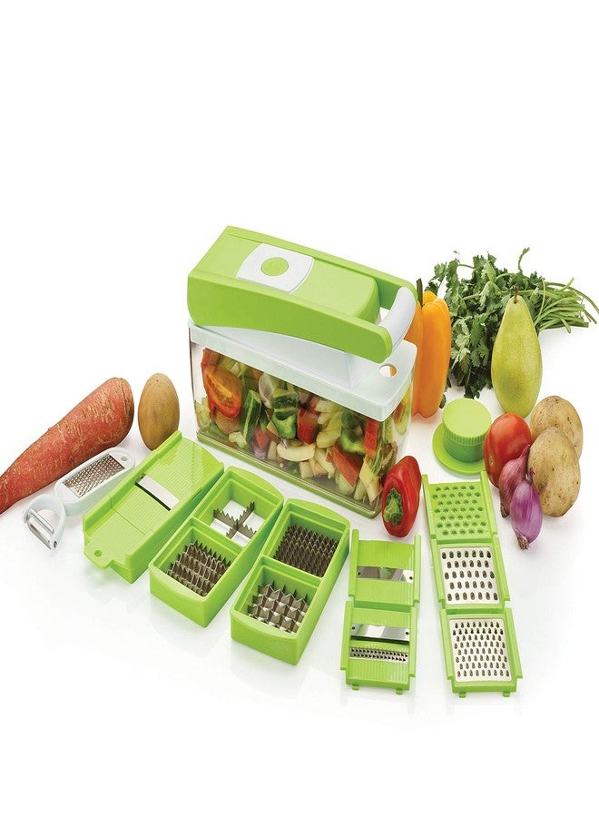 Ganesh Plastic Fruit & Vegetable Chopper Slicer Dicer Grater 14 in 1 (Green) - Image 1